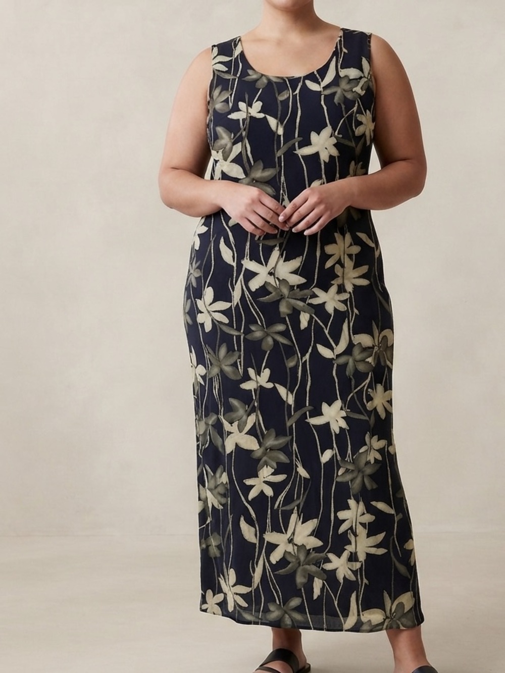Vintage Sleeveless Navy Floral Maxi Dress Plus Size 18 XXL